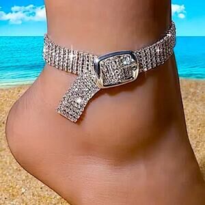 Silver Rhinestone Buckle Ankle Bracelet